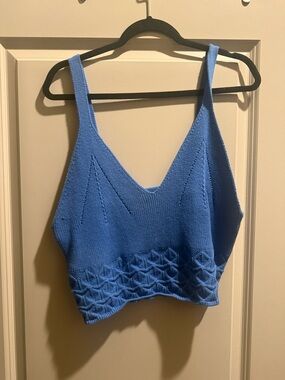 Blue Knit Cropped Tank Top - Women's Crop Top